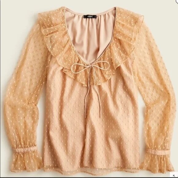 EUC J. CREW Ruffleneck top in clip dot - medium - in "bronzed clay" - Picture 1 of 4
